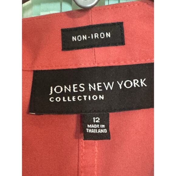 Jones New York Coral Button Up V-neck Sleeveless Blouse, Non-Iron, 12 - Picture 4 of 5